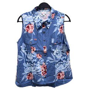 LuLaRoe Roxanne Size XL Snap Tank Blue Floral Sleeveless Button Down Shirt NWT